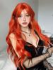 ALAN EATON Long Orange Synthetic Wig Water Wavy Wig with Bangs for Women Realistic Fake Hair Halloween Party Use Heat Resistant Cosplay Use