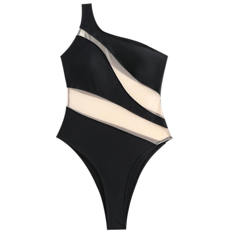 2023 European & American Women's One-Shoulder Swimsuit - Sexy Solid Color Patchwork Fashion