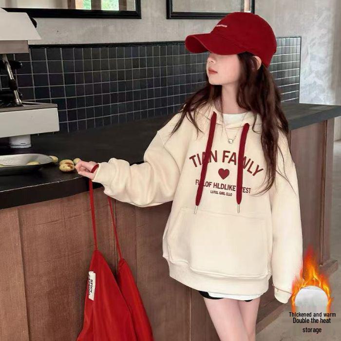 2024 Girl's Fleece-Lined Hooded Sweatshirt: Autumn/Winter Trendy Style