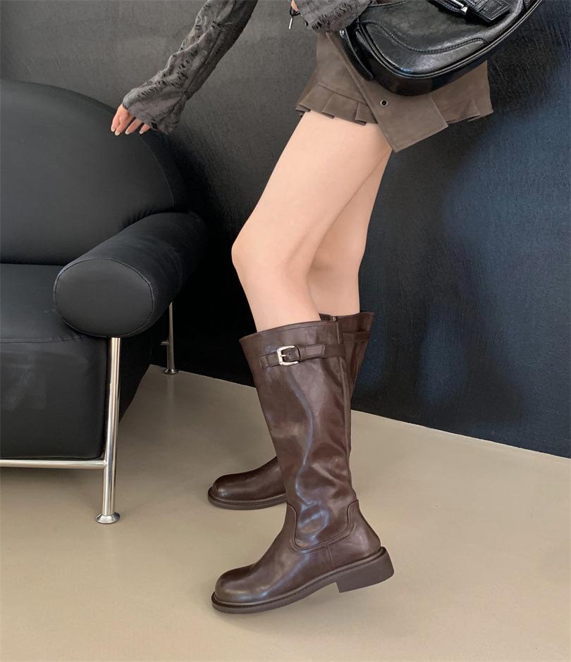 Thick-soled Buckle Boots 2025 New British Knight Boots Fashion Versatile and Thin Boots Women's Boots