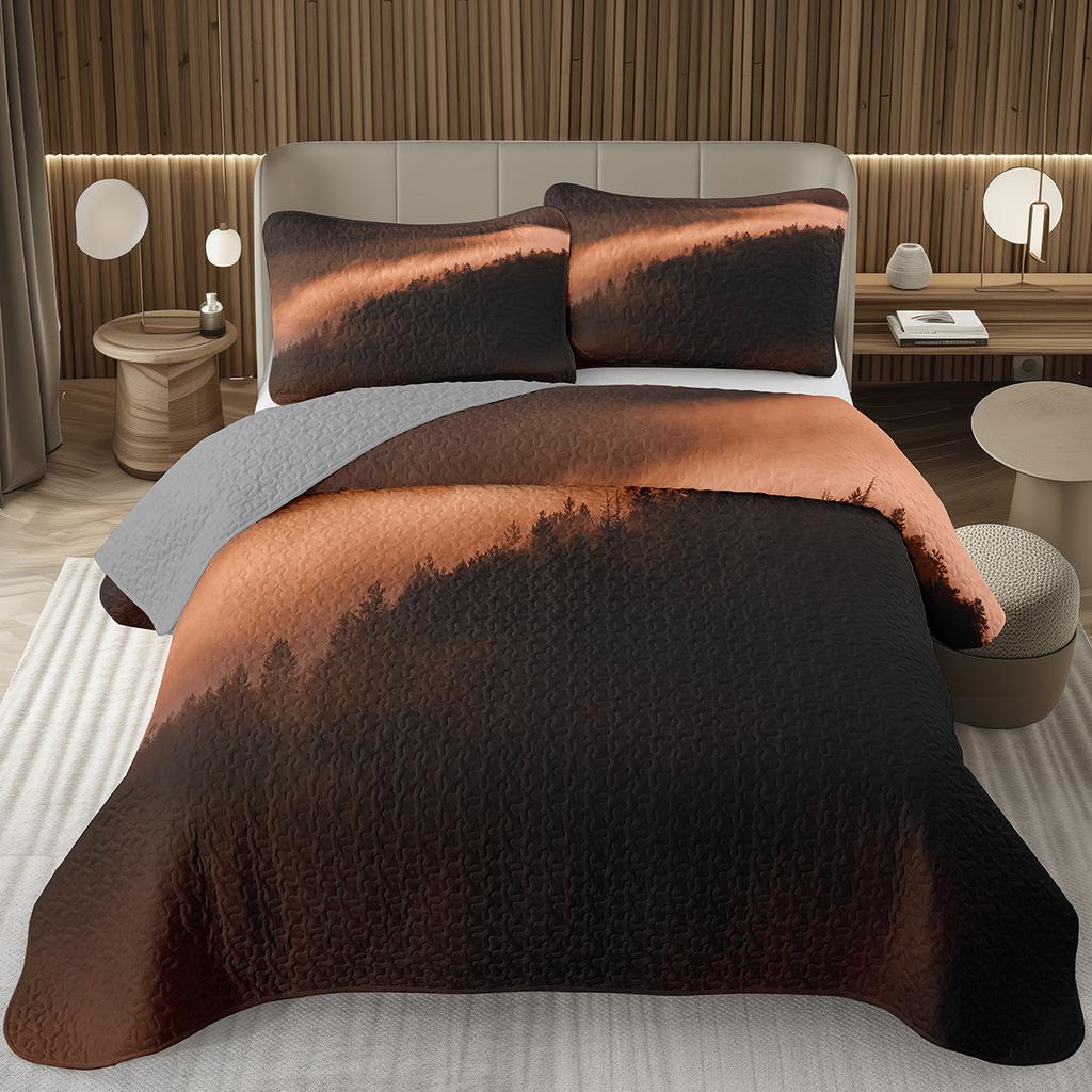 Forest Bedspread Queen/Twin, Nature Scenery Quilt Set, Soft Lightweight Botanical Tree Coverlet, Rustic Farmhouse Bedding Set