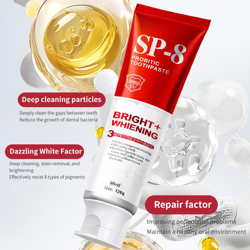 Sp-8 Probiotic Brightening White Toothpaste for Deep Cleaning and Care of Teeth,oral Care,whitening,stain Removal,brightening White Mint Toothpaste.