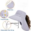 Damen Sommer Breiter Rand Sonnenhut mit Zopfloch Verstellbarer Kinnriemen UV-Schutz Strand Angeln Safari Hut