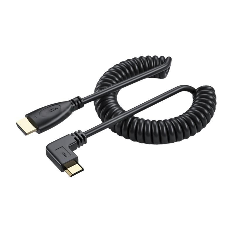 Mini HDMIcompatible To HDMIcompatible Coiled Cable 90 Degree Adapter Supports 1080P 60Hz for HDTV Cameras and Game Consoles