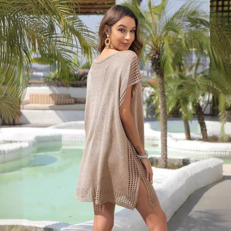 Blouse V-neck Hollow Splicing Loose Women's Dress Seaside Vacation Super Fairy Beach Dress