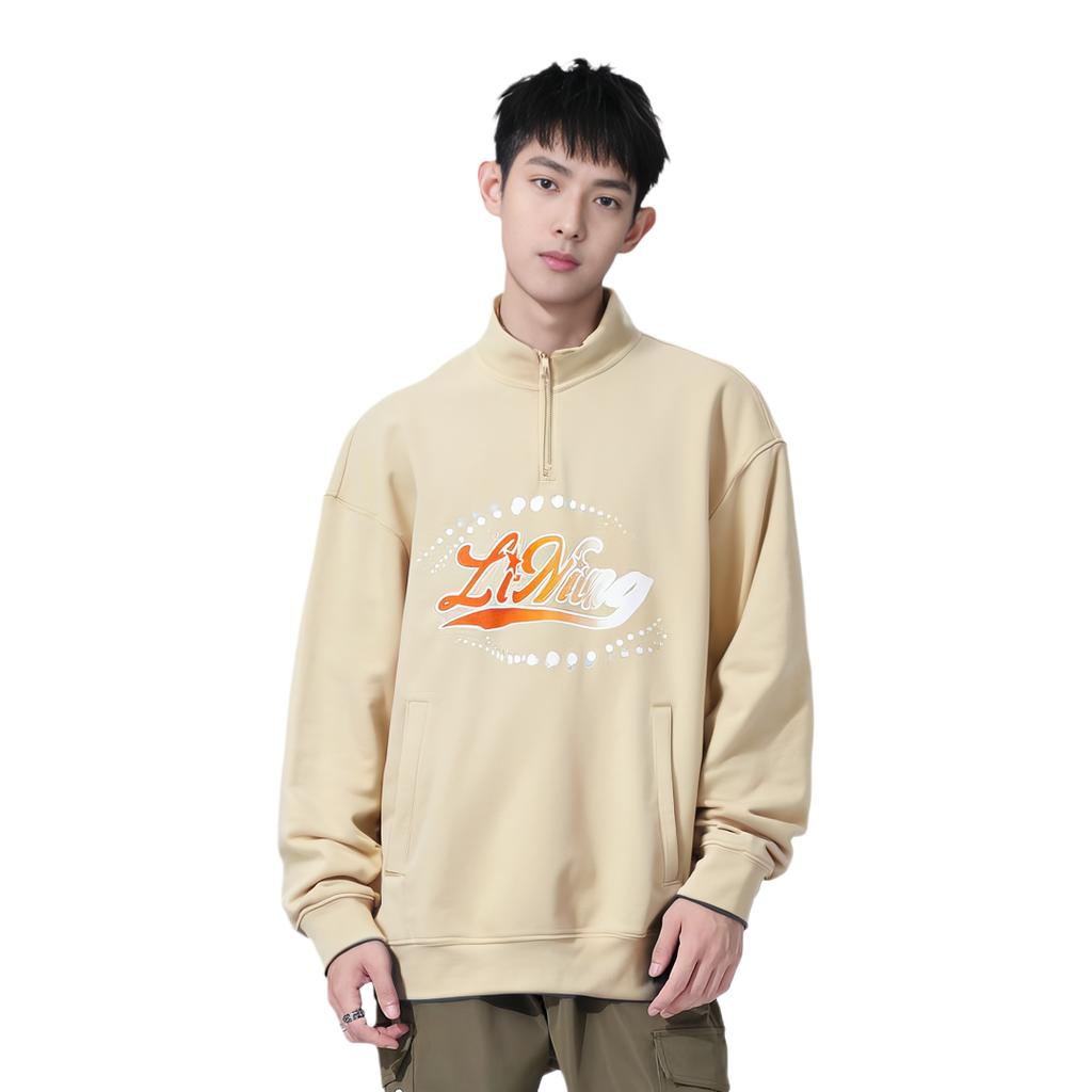 Li Ning Sports Lifestyle Series Letter Logo Printed Sports Hoodie Men Hoodies Milk-Brown AWDTC97-4