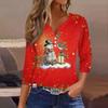Women's Fashion Casual Halloween Printed V-Neck Short Sleeve Decorative Button Three-quarter Sleeve T-shirt Top