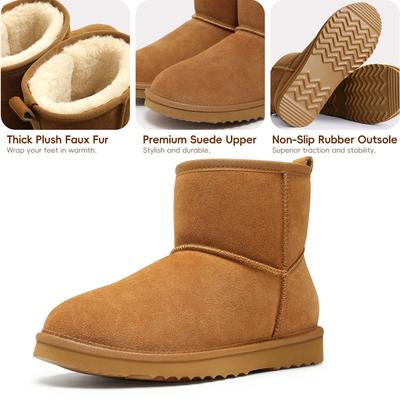 Crestar Winter Damen Wildleder Fellgefüttert Schneestiefel Indoor Komfort Warmhalten Fuzzy Schneestiefel Outdoor Damen Dicke Sohle Freizeitstiefel