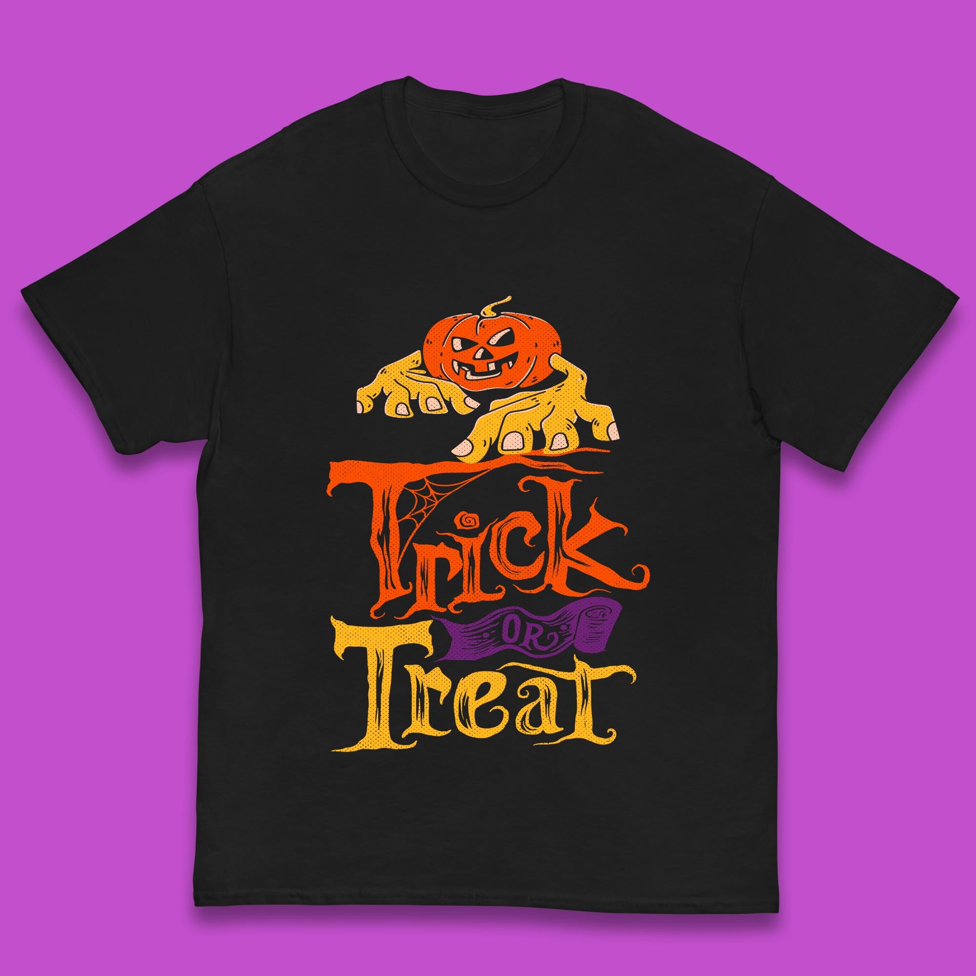 Halloween Trick Or Treat Horror Scary Evil Pumpkin With Zombie Hands Kids T Shirt 100