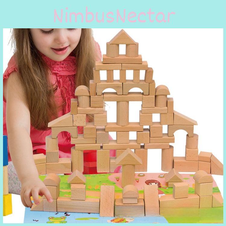 Construction Toddler Wooden Blocks With Natural Finish For Educational Learning