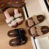 Korean Version 2025 Autumn and Winter New Mao Mao Shoes Curly Hair Outer Wear One-word Slippers Platform Shoes Velvet Cotton Slippers Women