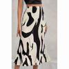 Gonna lunga plissettata con stampa grafica casual elegante da donna Moda Autunno Vita Alta Elastica Gonna Midi Geometrica Streetwear