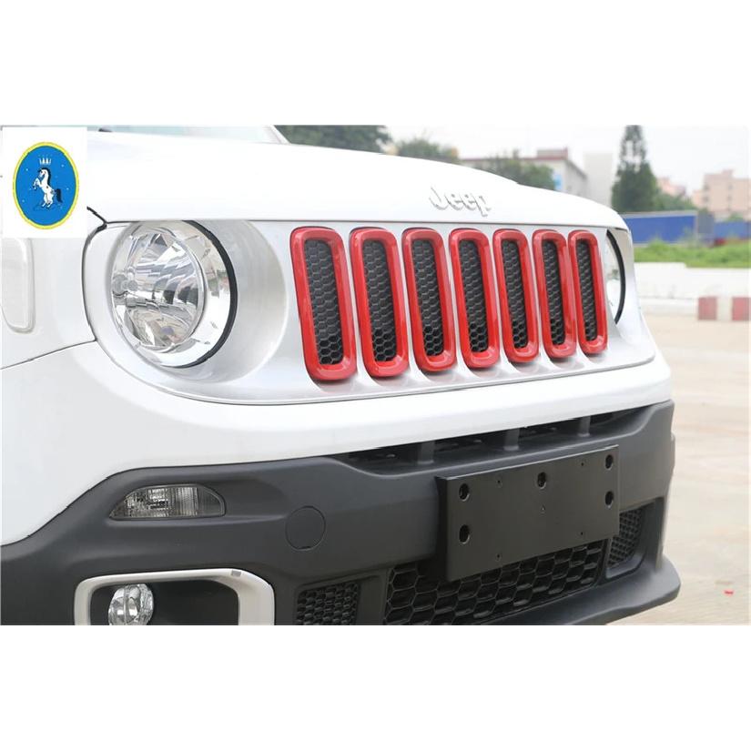 Yimaautotrims Auto Accessory Front Face Mesh Grille Cover Front Grille Ring Trim 7 Pcs ABS Fit For Jeep Renegade 2015 - 2018