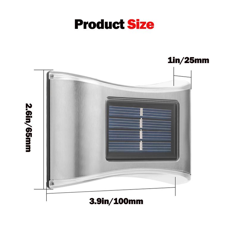 6LED Solar Wall Light Up/Down Lighting Waterproof Stainless Steel for Pergola Yard Garden Fence Villa Outdoor Wall Decoration