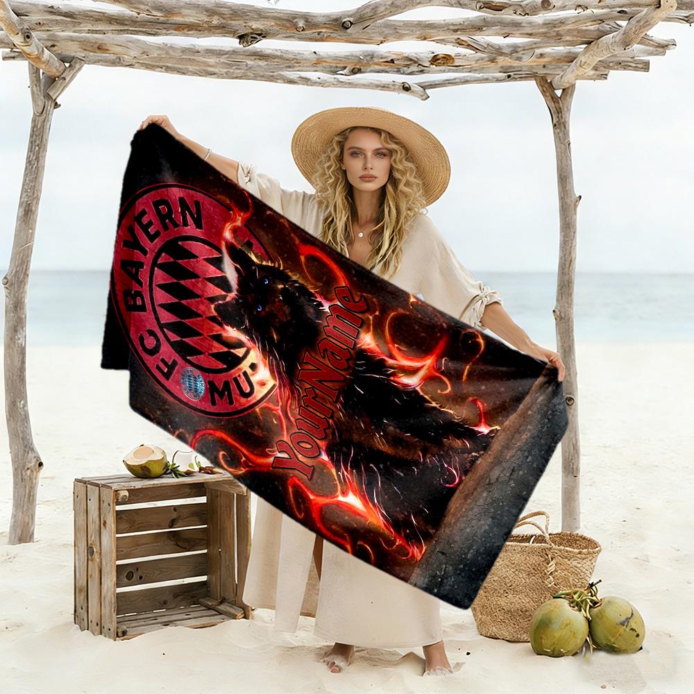 Asciugamano da Spiaggia Personalizzabile con Nome Bayern Monaco Microfibra Morbidissima Tessuto Asciugatura Rapida Portatile per Nuoto Spiaggia Campeggio Viaggio Accessori da Spiaggia Palestra