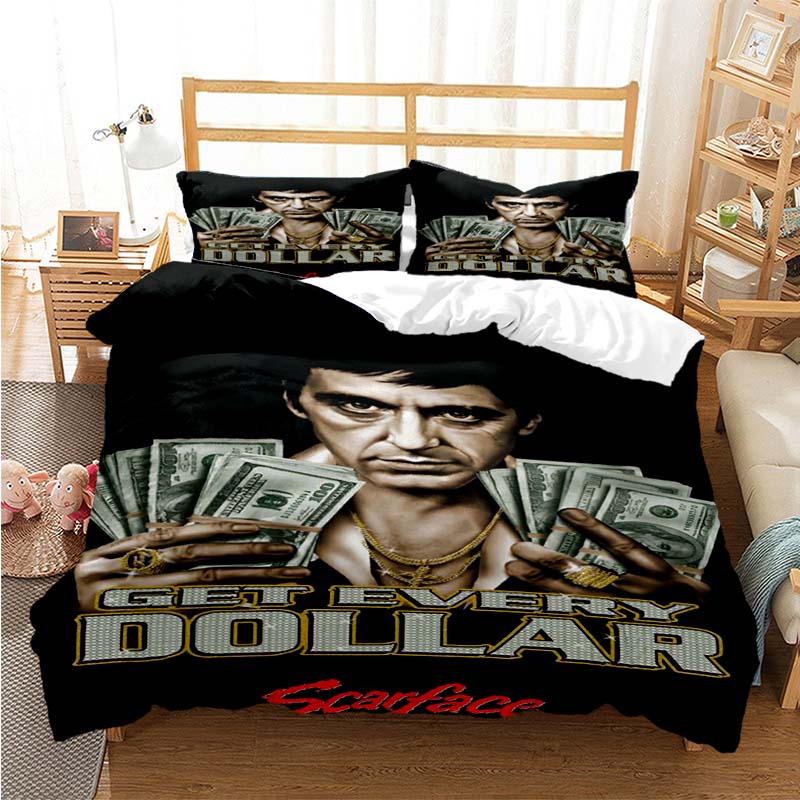 Tony Montana Scarfaces Bedding Set Boys Girls Twin Queen Size Duvet Cover Pillowcase Bed Kids Adult Home Textileextile