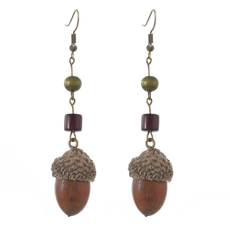 Retro Handmade Plant Fruit Earrings Pine Cone Literature and Art Chinese Medicine Dried Fruit Niche Creative Earrings Women