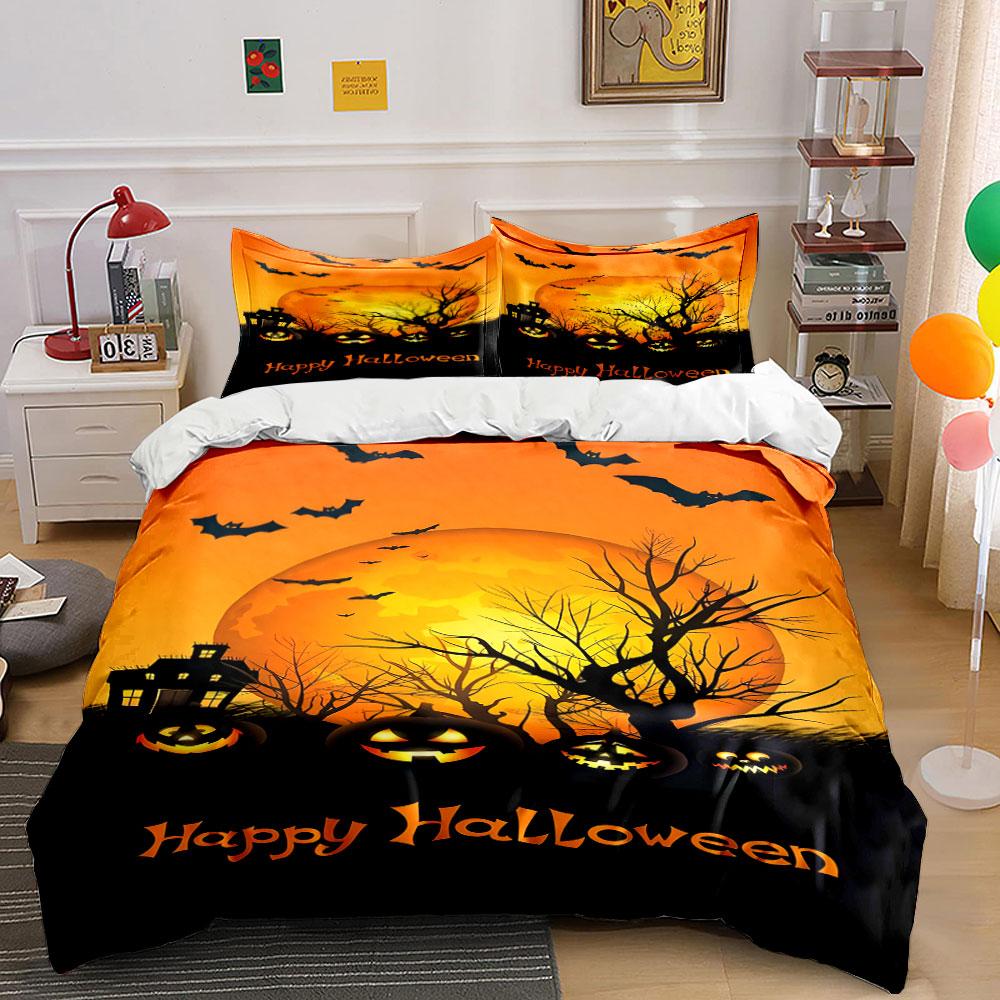 Glowing Eerie Pumpkin Night Bedding Sets Duvet Cover Sets Duvet Covers Pillowcases(1*Duvet Cover 2*Pillowcases Without Duvet Insert)