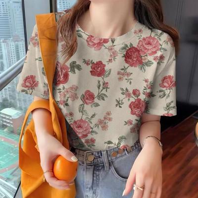 Summer Women's Clothing New T-shirt Loose Breathable Short Sleeve Elegant Top Fashion Round Neck Clothing Women's T-shirt