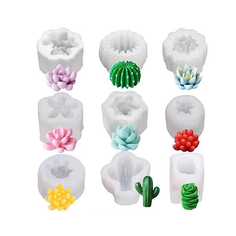 Diy Succulent Silicone Candle Molds 3D Cactus Flower Plants Casting Mould For Diy Candle Fondant Soap Epoxy Resin Crafts