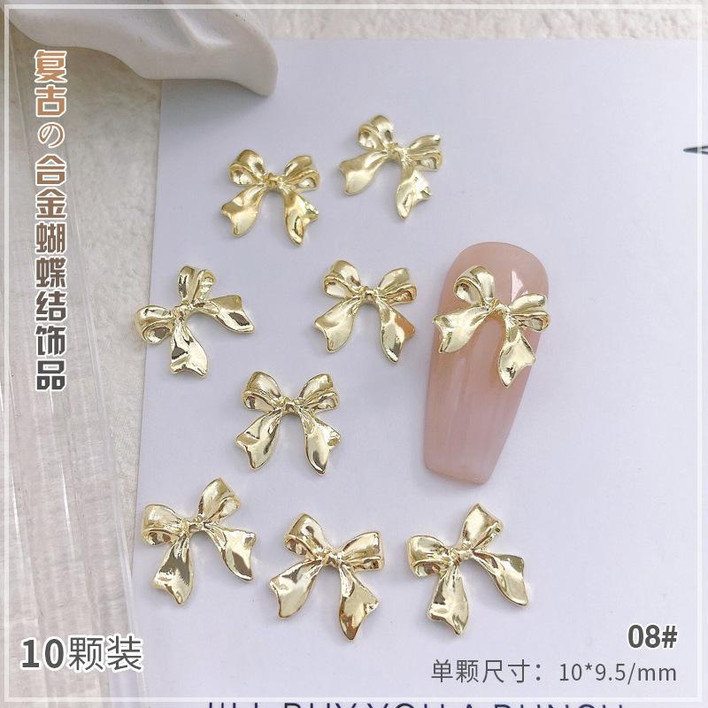 

10 шт. сплава бант для ногтей подвески украшения 3D роскошные серебряные золотые банты в форме ювелирных изделий DIY маникюр дизайн принадлежности 08#