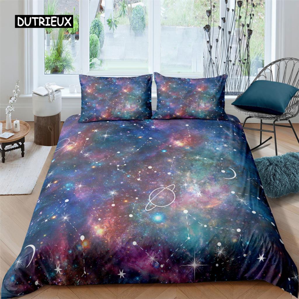 Purple Galaxy Duvet Cover Starry Sky Colorful Starry Bedding Set Outer Space Comforter Cover Sky Dream For Women Girls Festival