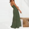 IHUASU Dames Lange Mouwloze Vintage Boho Getailleerde Jurk in Effen Kleur met Strapless Gestikte Zoom