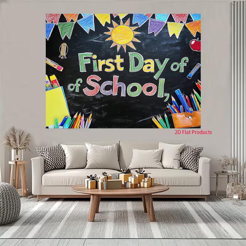 First Day of School 2D Backdrop, Blackboard Chalk Art Photography Background for School Party Decor