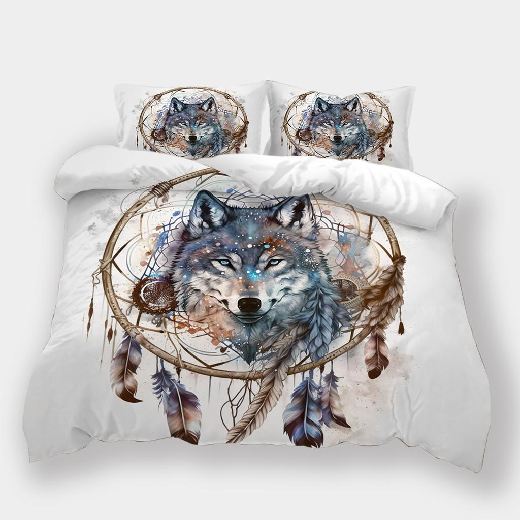 Conjunto de cama padrão lobo para casa Dreamcatcher Wolf Series Capa de cama Fronha Capa de edredom AU240 * 270 Decoração extra grande para casa