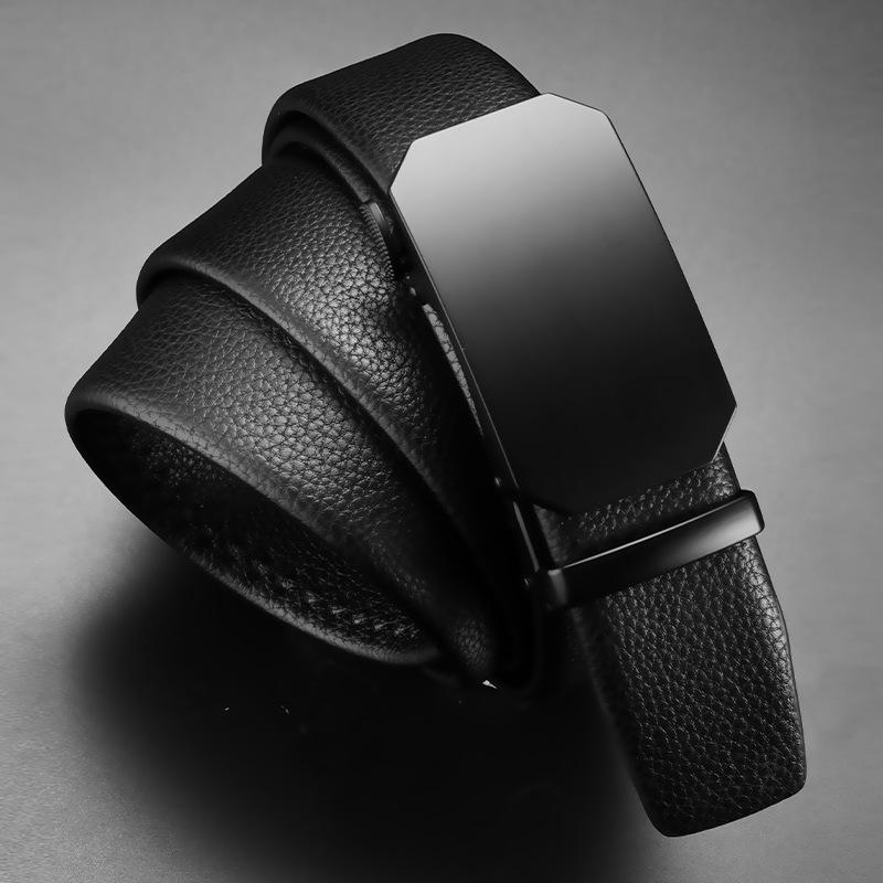 Men'S Belt Trendy Men'S Genuine Young People Automatic Buckle Cowhide Belt Business Leisure Leather Belt