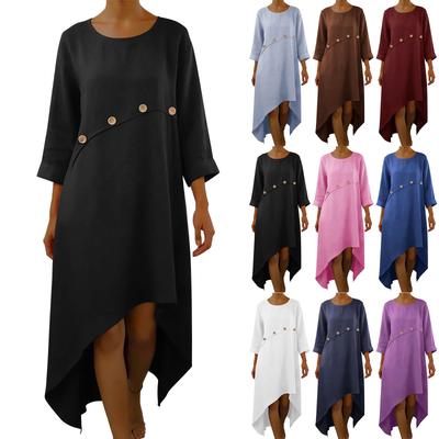 Robe Longue Tendance en Coton-Lin pour Femme Coupe Ample Décontractée Col en V Grande Taille