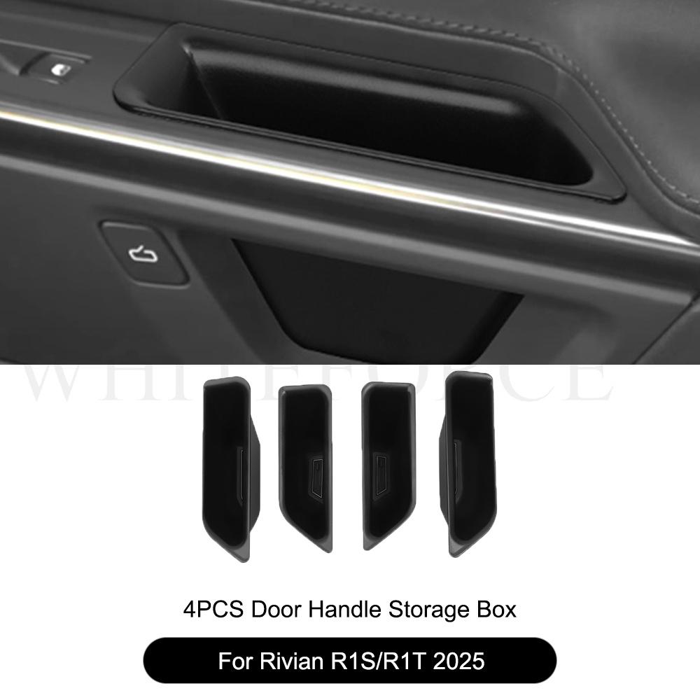 

For RIVIAN R1S/R1T 2025 Front Rear Door Handle Storage Box 4PCS Car Side Armrest Organizer Container Waterproof Tray Accessories