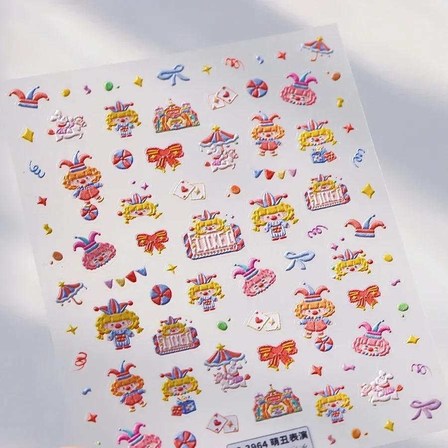 5D Pudding Jelly Dessert Fruit Cherry Pink Claw Print Bowknot Tie Knot Love Heart Stars Nail Art Sticker Adhesive Manicure Decal