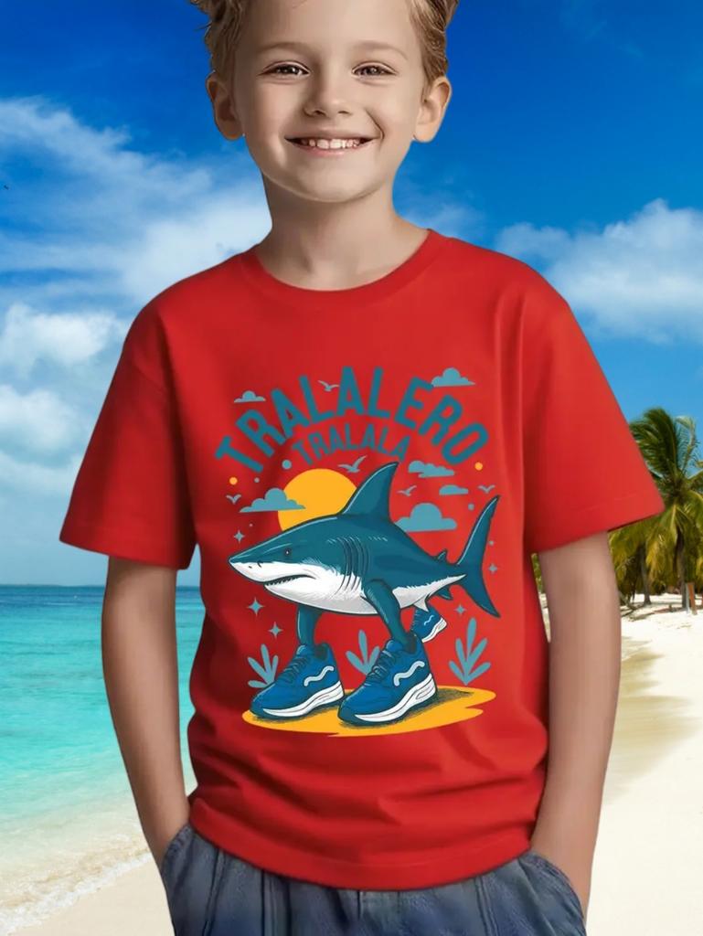Italienische Gehirnfäule Kinderkleidung T-Shirt Junge Mädchen Lustiges Meme Tier Tralalero Tralal Kurzärmlig Sommer Neues Kinder-T-Shirt Oberteile