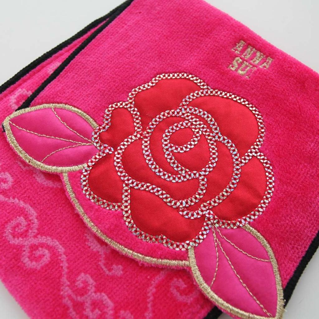 ANNA SUI Pocket Towel with Rose Rose Sanitary Pouch for Hand 14 X 28 ANNA SUI Appliqué [100% Cotton] Women, Towel, Approx. Cm, 109338-0001 (Pink)