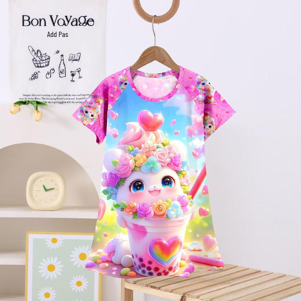 Kids' Summer Princess Pajama Dress - Cartoon Demon Slayer Theme