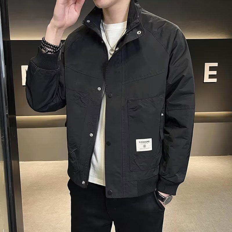 2023 Men's Stand Collar Workwear Jacket - Casual, Loose Fit for Spring & Fall