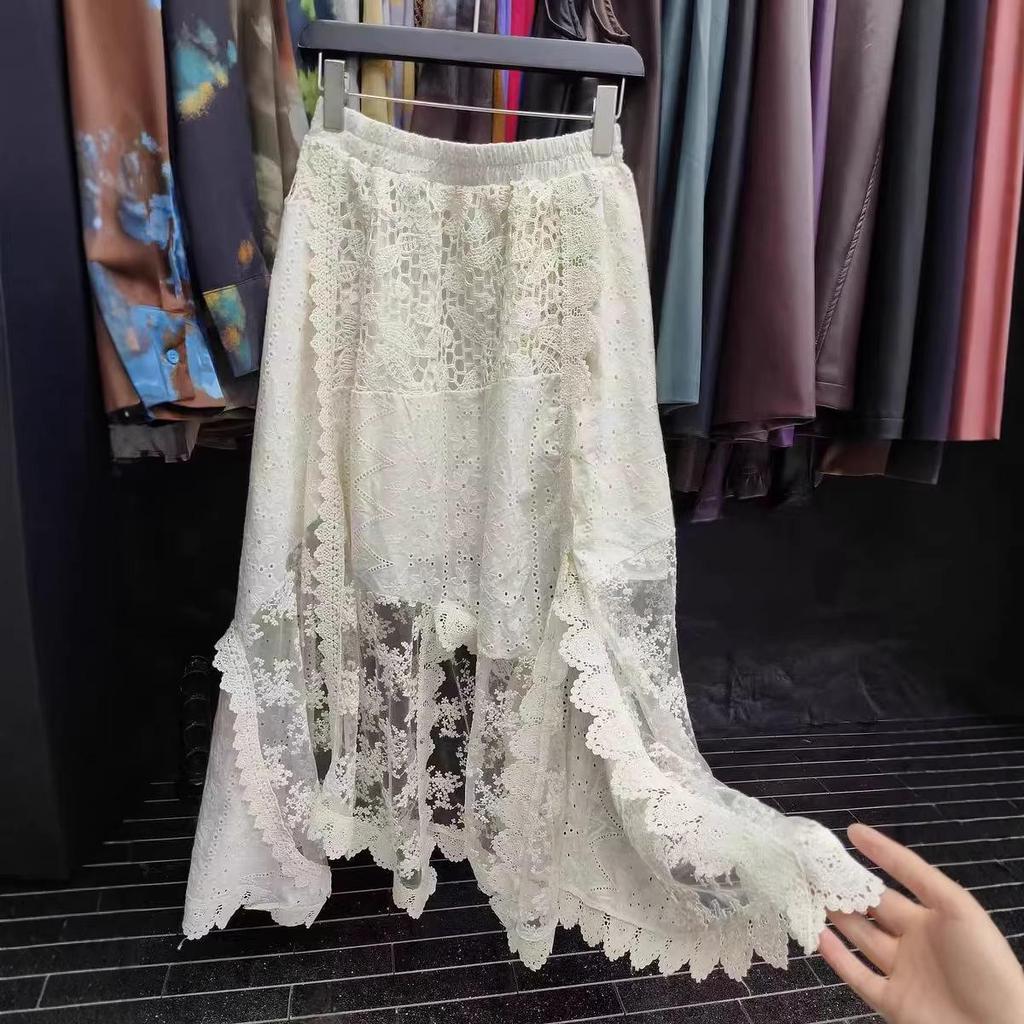 Women's Summer Retro Layered Irregular Lace Skirt - Long Hem, Slimming Beach Vacation Style
