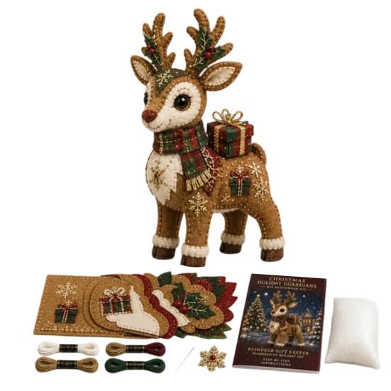 Layered Fabric Sewing Patterns Christmas Animals Patchwork Kit for Adults Beginners, DIY Holiday Textile Art Kits Craft Set Home Decoration, Handmade