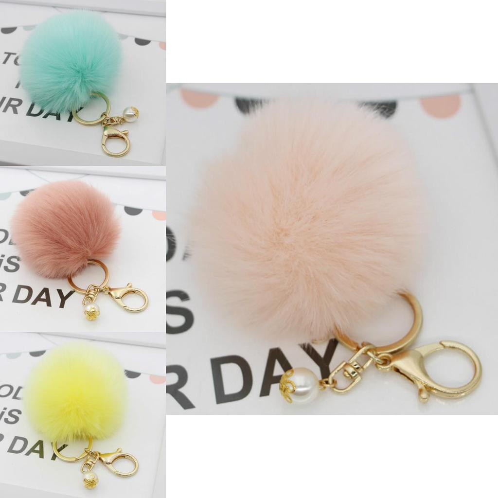 Luxurious Charm Key Ring Rabbit Fur Ball Pompom For Cell Phone And Car Keychain