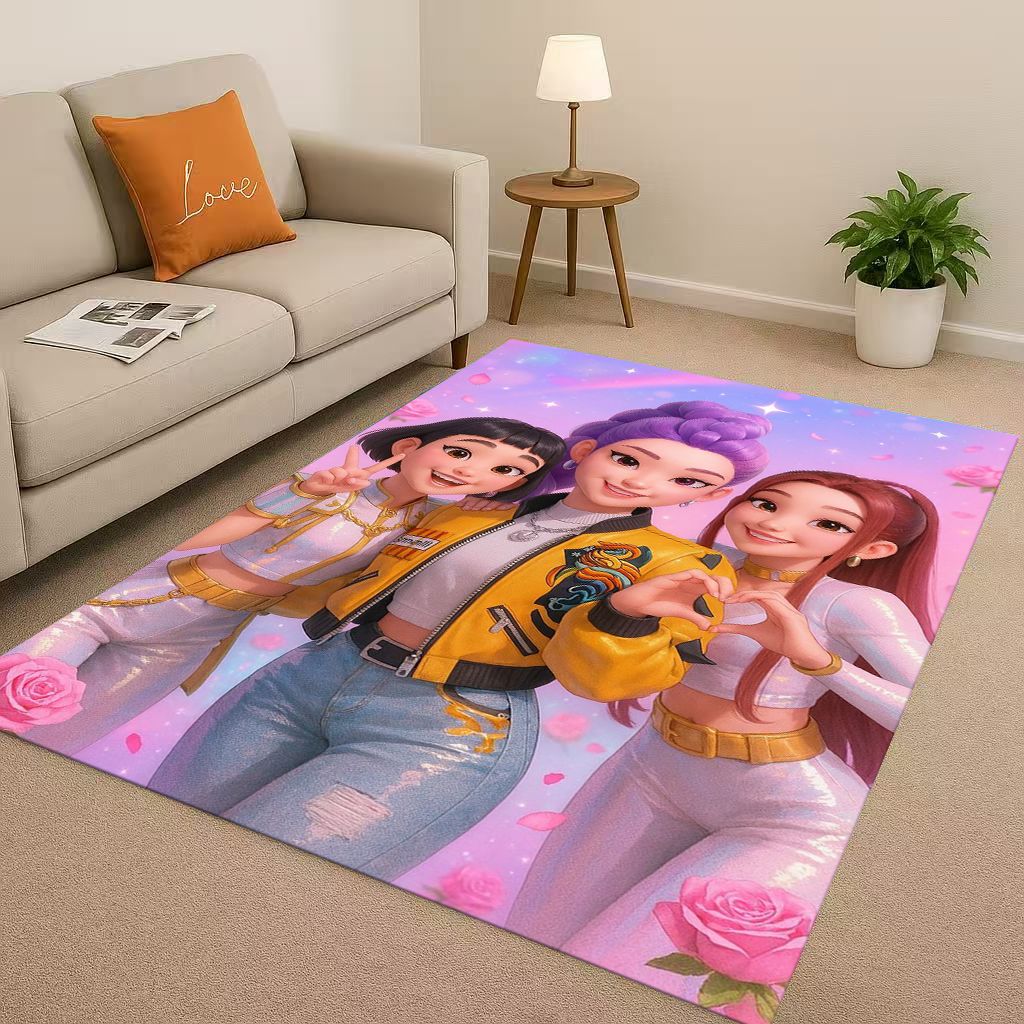 3D Cartoon Kpop Demon Hunters Zoey Rumi Mira Living Room Non-Slip Area Rug Carpet for Bedroom Playroom Sofa,Home Decor Doormat