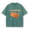 2026 Funny Bread Cat Gluten Morgen Graphic T Shirt Men Women Vintage Washed Black Unisex Casual Tee