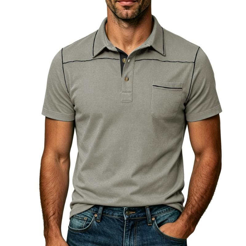 Mens Plus Size Fashion Turn Down Collar Short Sleeve Pocket Polo Shirt