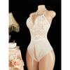 Erotic Costumes Women Lace Hollow Bodysuit Pajamas Sexy Crotchless Lingerie Teddy Babydolls Deep V Open Bra Underwear Dress