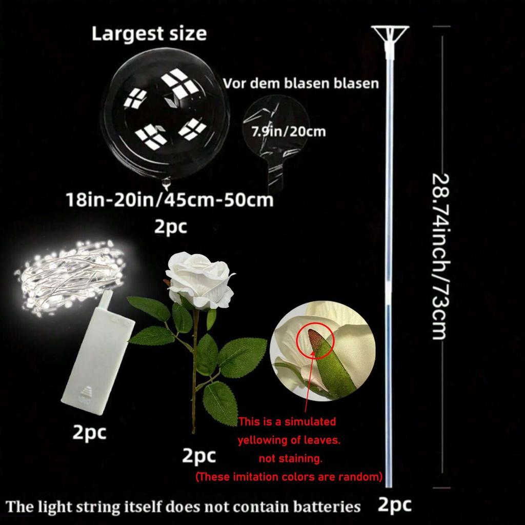 2 Led Light-Emitting Transparent Rose Balloons (Excluding Inner Electricity) Suitable for Wedding, Birthday, Valentine's Day