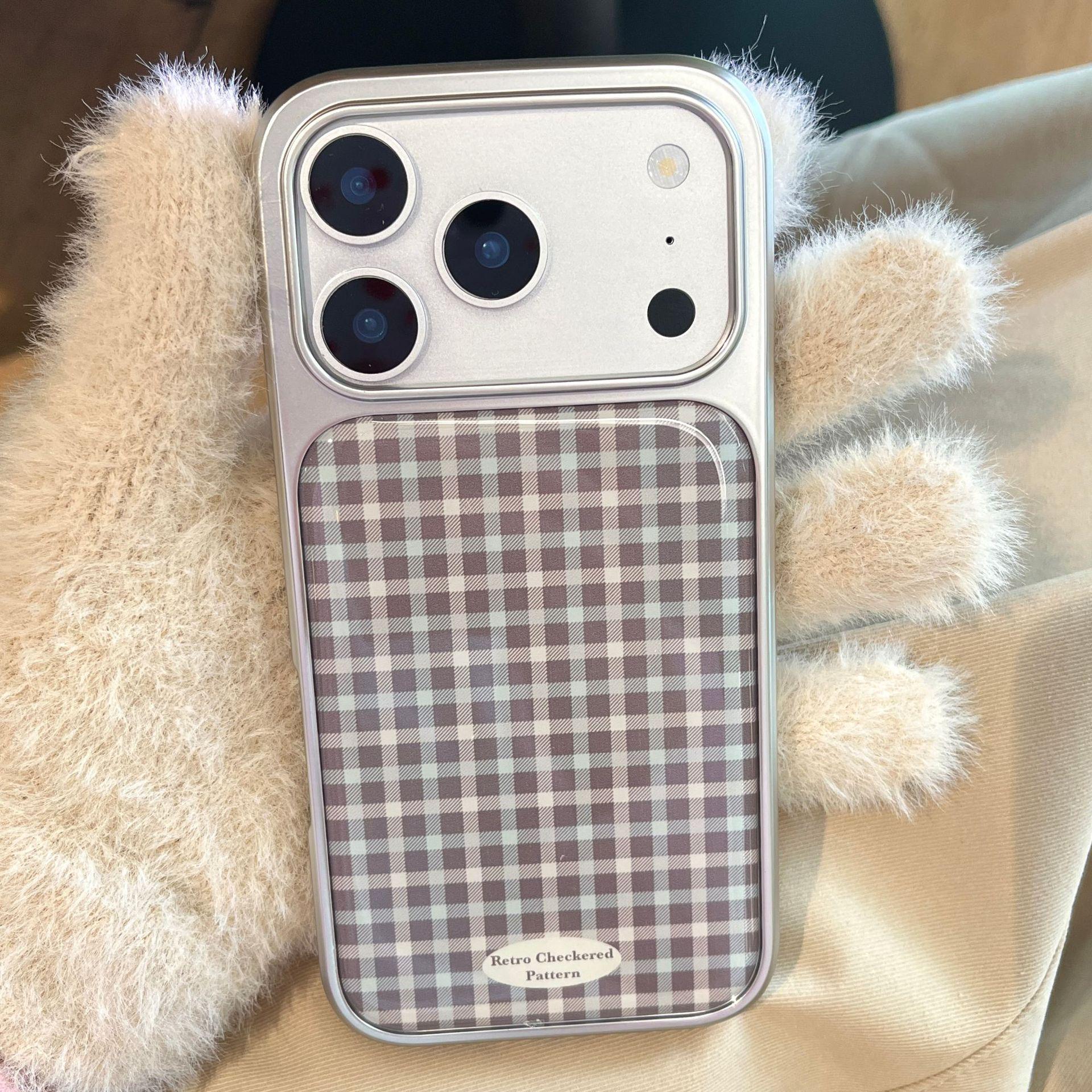 

Korean Vintage Plaid Grid Phone Case for Apple 17ProMax, 16PM, 15Pro, 14/15 Models. Apple 14ProMax