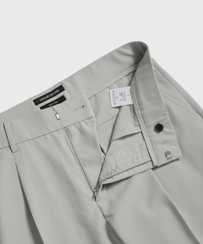 LEMAIN SECOND Single-Pleat Semi-Wide Hidden Elastic Waist Slacks [Light Gray]