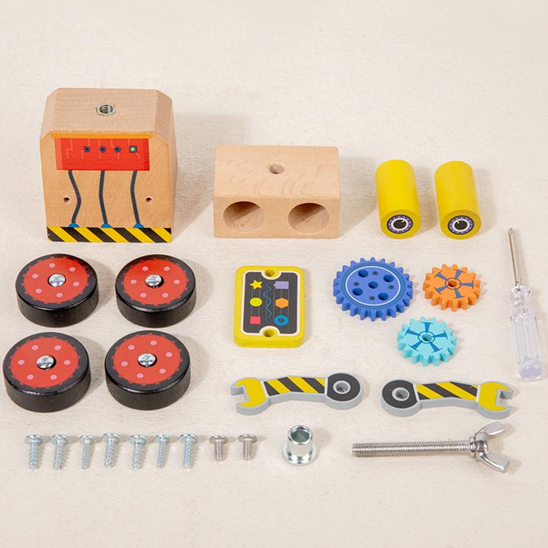 Montessori Wooden Small Car Assembly Robot Toy Screw Busy Puzzle Game Kids Early Educational Hand Brain Sense Organ Toys Gifts
