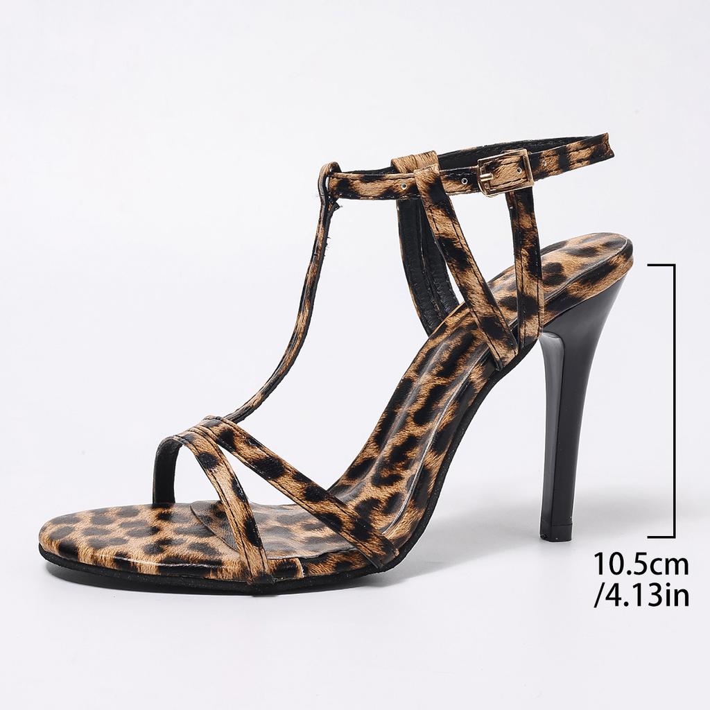 Fashion Leopard Ankle Strap Designer Sandals Summer Fashion Open Toe Thin High Heels Wedding Banquet Shoes Luxury Women Sandalias
