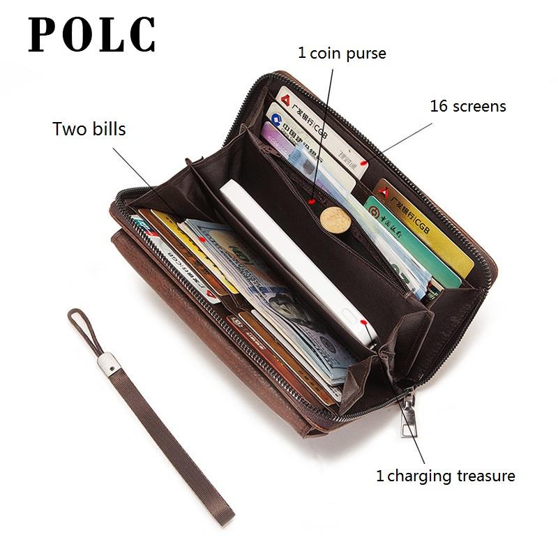Men's Leather Wallet Clutch Bag Long Purse Zipper Money Clip Black Business Organizer Wallet Male Handy Bag
